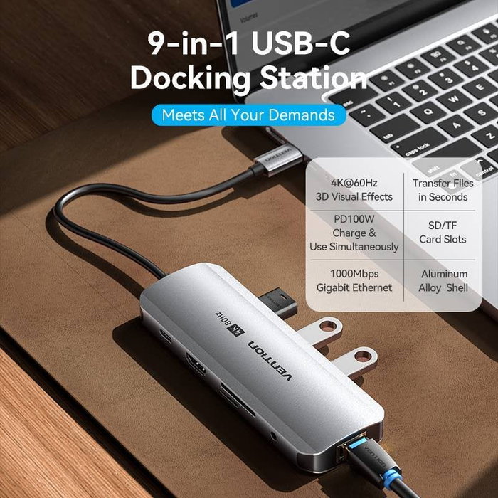 Vention Docking Station USB-C 9 en 1 TQLHB Gris Vention Docking Station USB-C 9 en 1 TQLHB Gris